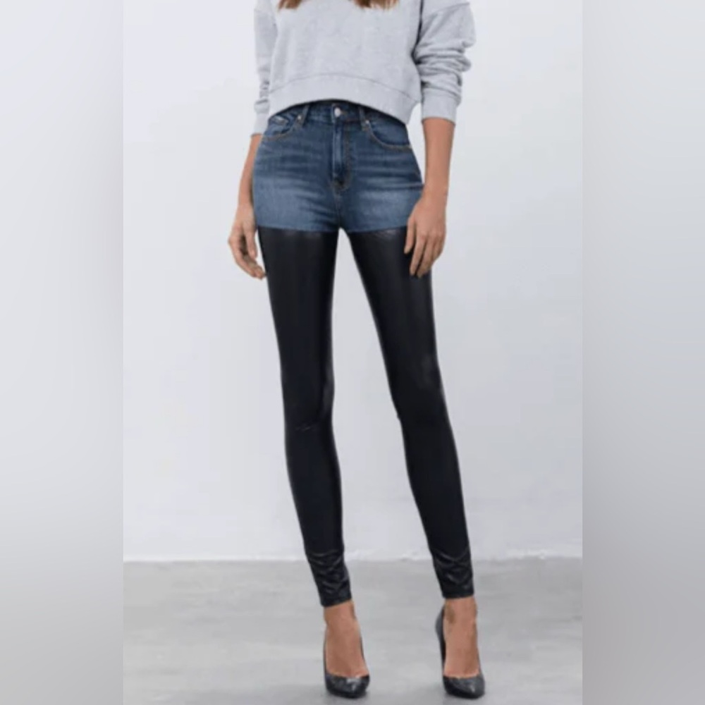EUC Insane Gene Can’t Handle Me Faux Leather & Denim Pants Size 9